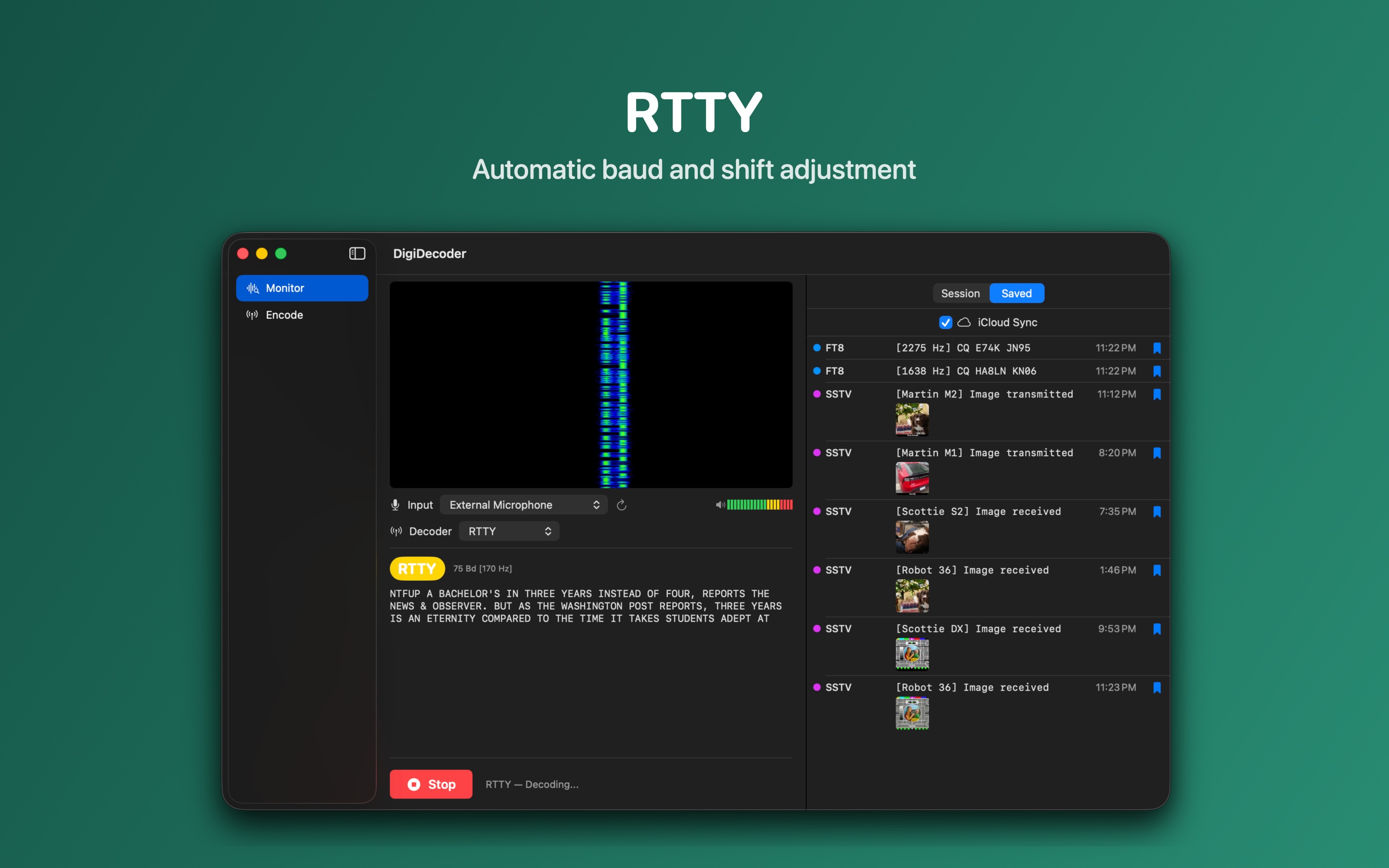 RTTY decoding with automatic baud detection