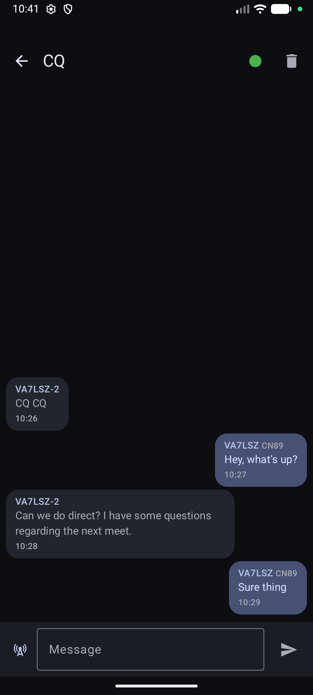 PacketMessage Android CQ global broadcast conversation